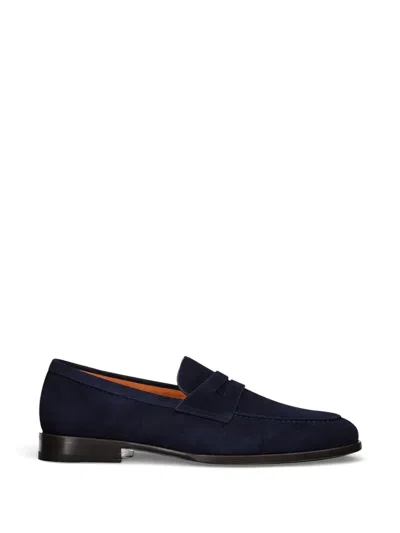 Santoni Penny Suede Loafers In Blue