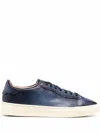 Santoni Perforated Blue Leather Trainers With Rubber Sole In Blue