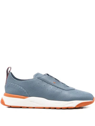 Santoni Perforated-design Leather Sneakers In Blue