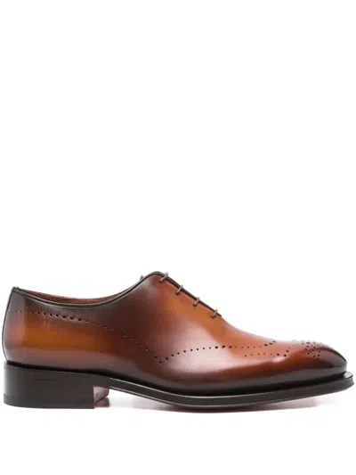 Santoni Perforated Leather Oxford Shoes In Brown