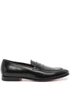 Santoni Crafted From Premium Glossy Leather Loafer In Black