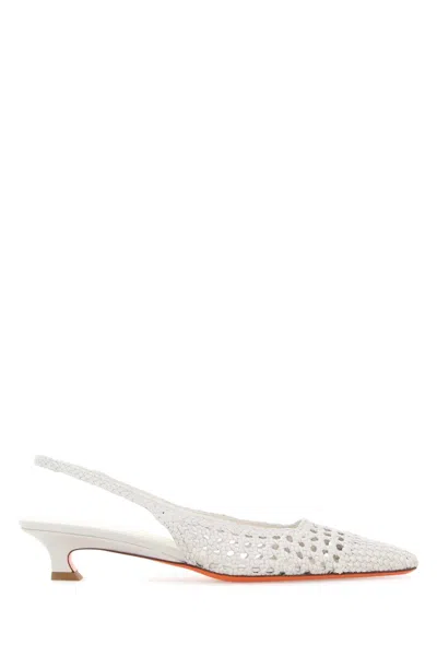 Santoni Perforated Leather Slingback Heel In White