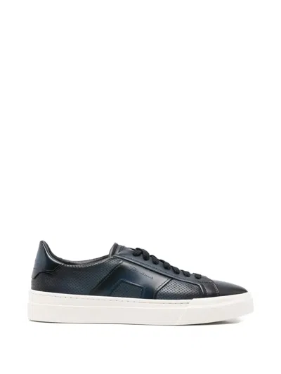 Santoni Perforated Leather Sneakers In Black