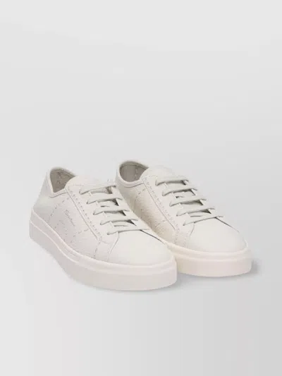 Santoni Perforated Rubber Sole Textured Finish Slip-on In White