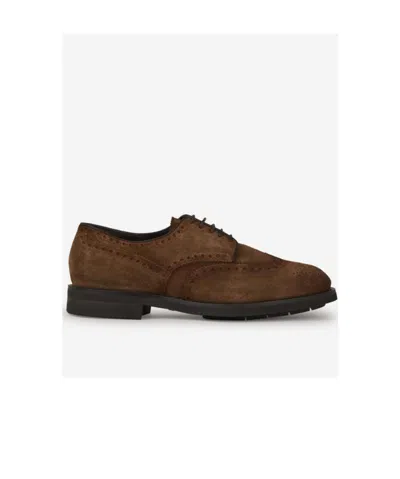 Santoni Perforated Suede Brogue Shoes In Brown