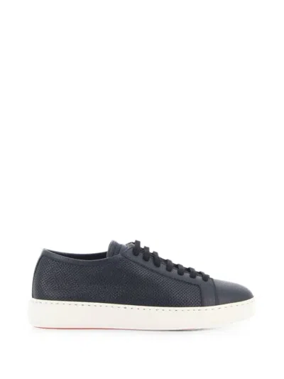 Santoni Perforated-detail Leather Sneakers In Blue