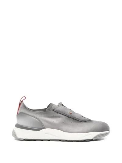 Santoni Perforated-details Leather Sneakers In Gray