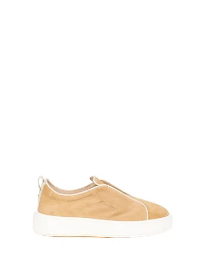 Santoni Pink Cotton Sneaker In Burgundy