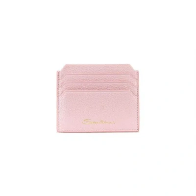 Santoni Pink Tumbled Leather Credit Card Holder Primavera Pink