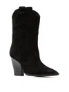 Santoni Pointed Toe Black Suede Ankle Boots With Curved Block Heel In Black