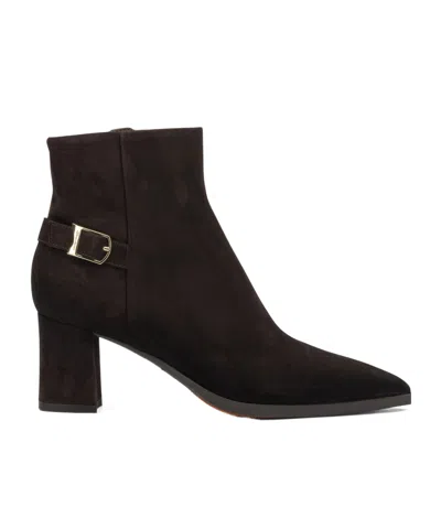 Santoni Buckle-detail Pointed-toe Ankle Boots In Brown