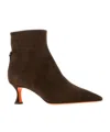 Santoni Suede Mid-heel Ankle Boot With Back Decorative Strap In Brown