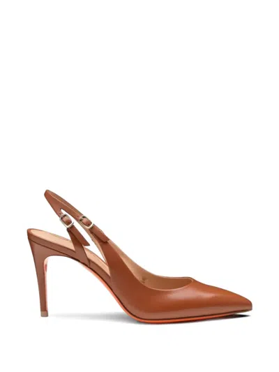 Santoni Pointed-toe Slingback Leather Heeled Pumps In Brown