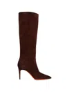 Santoni Pointed-toe Calf Leather Boots In Brown