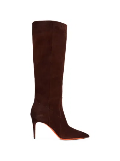 Santoni Pointed-toe Suede Boots In Brown