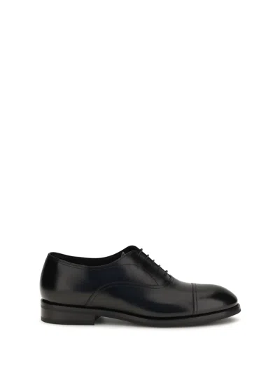 Santoni Polished Calfskin Leather Oxford In Black
