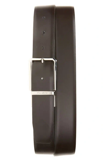 Santoni Polished Leather Belt In Black