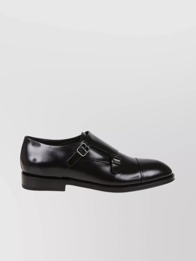 Santoni Polished Leather Cap Toe Lace-up Shoes In Black