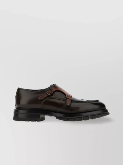 SANTONI POLISHED LEATHER LOAFERS WITH CHUNKY SOLE