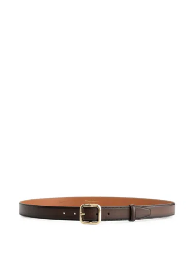 Santoni Polished-leather Belt In Brown