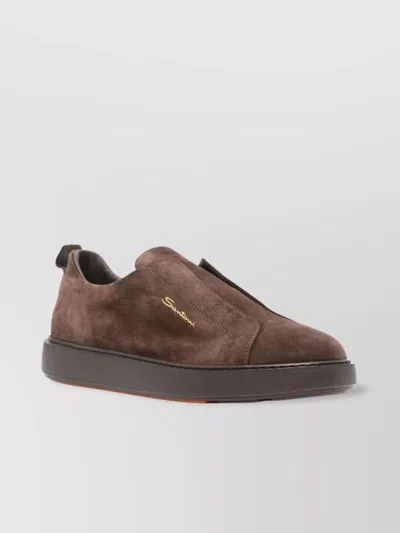 Santoni Laceless Sneakers In Suede In Brown