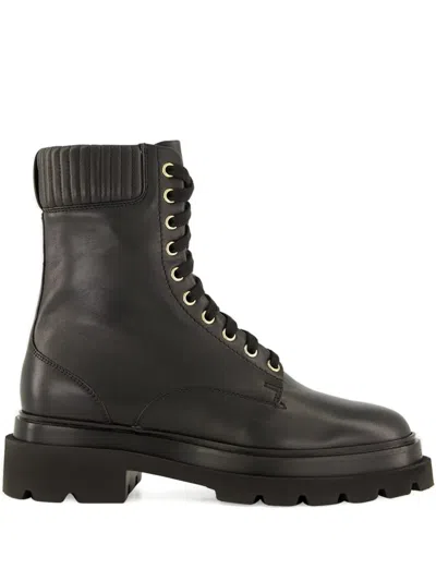 Santoni Quilted Lace-up Boots In Black