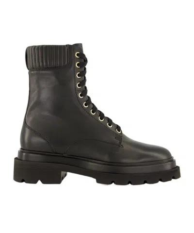 SANTONI QUILTED LACE-UP BOOTS