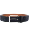 Santoni Rectangular Buckle Leather Belt In Blau