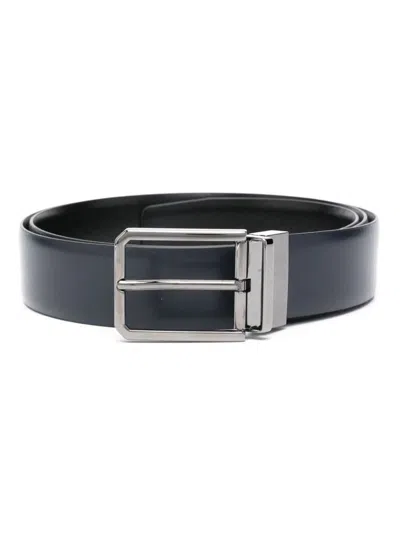 Santoni Classic Regular Leather Belt For Men In Blue