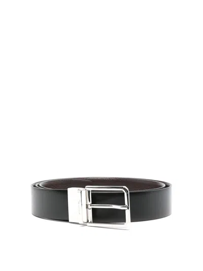 Santoni Reversible Leather Belt In Negro