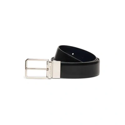 Santoni Reversible And Adjustable Black And Blue Leather Belt Adriatico Blue