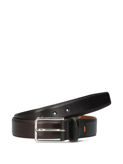 Santoni Reversible Leather Belt In Brown
