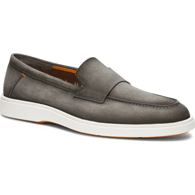 Santoni Suede Penny Loafers In Gray