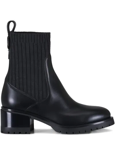 Santoni Ribbed Buckle Boots In Black