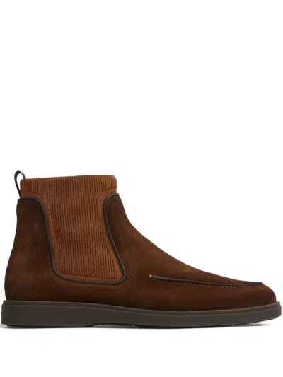 Santoni Ribbed Panel Leather Boots In Animal Print