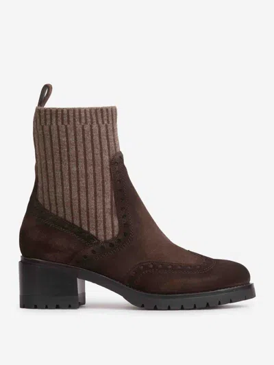 Santoni Ribbed Suede Ankle Boots In Brown