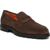 Santoni Men's Rock Suede Lug Sole Penny Loafers In Dark Brown