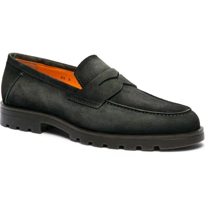 Santoni Suede Moccasins With Rubber Sole In Green