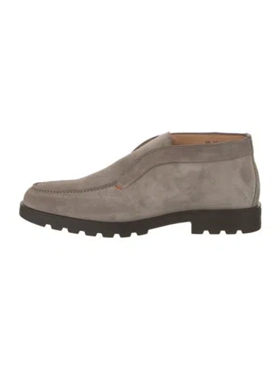 Pre-owned Santoni Rock Suede Moccasins In Neutrals