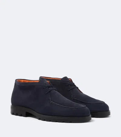 Santoni Rock Wallabee Suede Boots In Blue