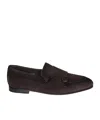 Santoni Suede Leather Monkstrap Shoes In Brown