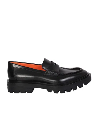 Santoni Round Head Loafer Shoes In Black