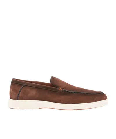 Santoni Round Head Loafer Shoes In Brown