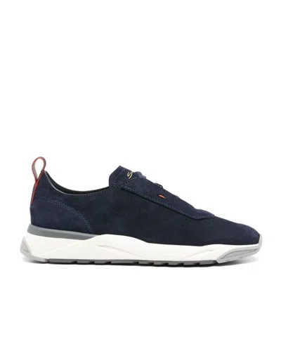 Santoni Round Head Low-cut Casual Shoes In Blue