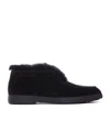 Santoni Fortune Shearling Suede Loafer Booties In Black