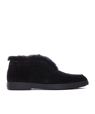 Santoni Round-head Short Boots In Black