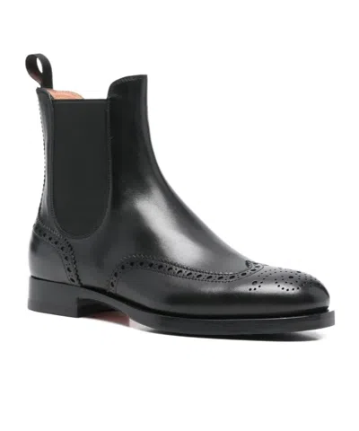 Santoni Round-toe Ankle Boots In Black