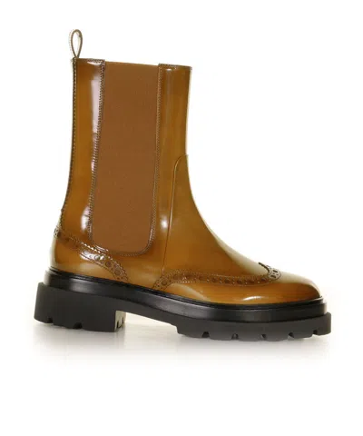 Santoni Round Toe Ankle Boots In Brown