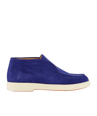 Santoni Round Toe Boots In Blue
