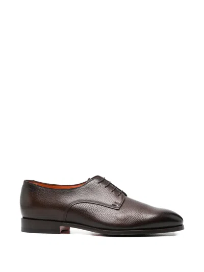 Santoni Round-toe Derby Shoes In Brown